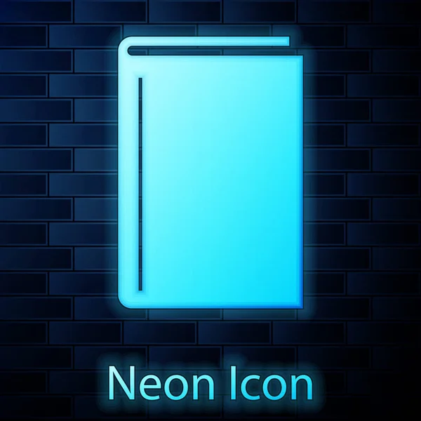 Lumineux néon icône Livre isolé sur fond de mur de briques. Illustration vectorielle — Image vectorielle