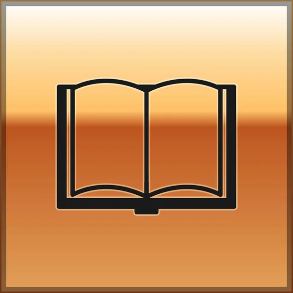 Schwarzes aufgeschlagenes Buch-Symbol isoliert auf goldenem Hintergrund. Vektorillustration — Stockvektor