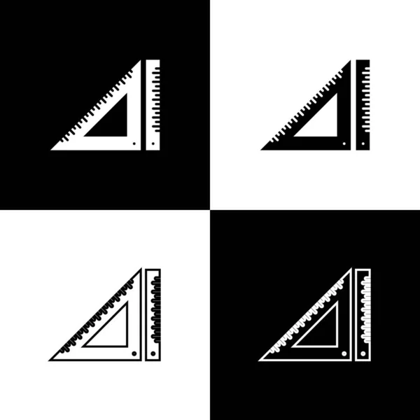 Establecer icono de regla triangular aislado sobre fondo blanco y negro. Símbolo de borde recto. Símbolo geométrico. Ilustración vectorial — Archivo Imágenes Vectoriales