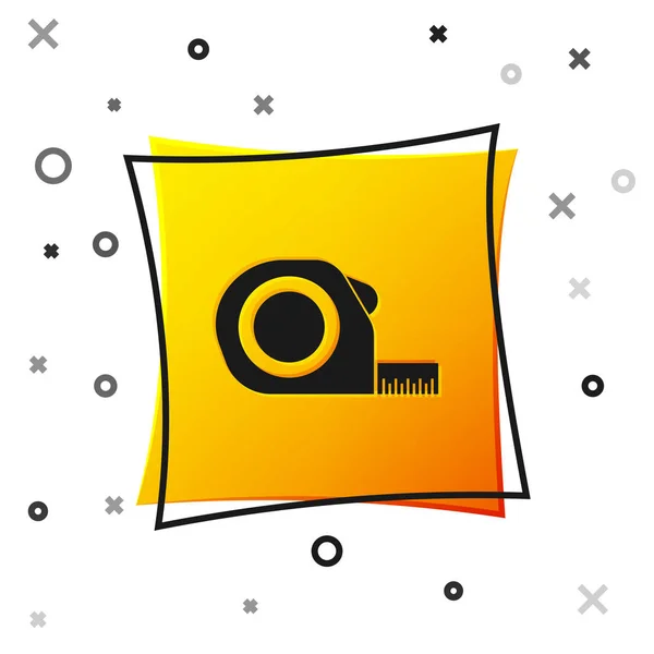 Schwarzes Roulette Bausymbol isoliert auf weißem Hintergrund. Maßband-Symbol. gelber quadratischer Knopf. Vektorillustration — Stockvektor