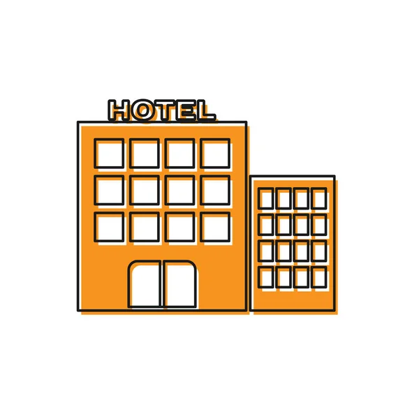 Иконка здания гостиницы оранжевого цвета на белом фоне. Векторная миграция — стоковый вектор
