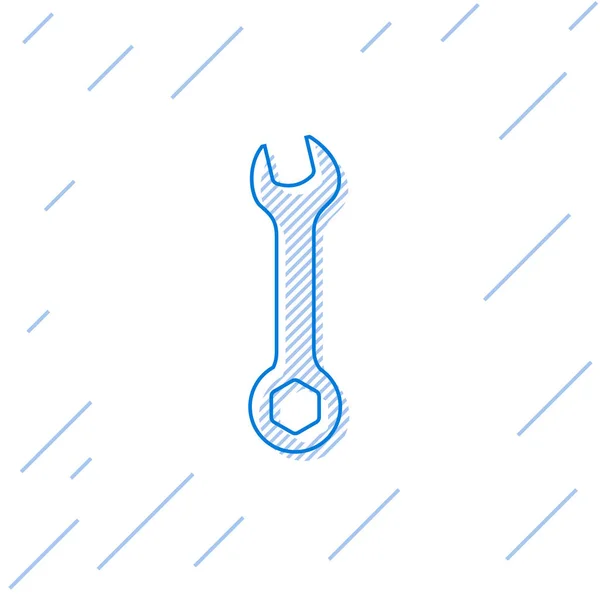 Modrá linka klíč na bílém pozadí. Nástroj na opravu klíče. Symbol servisního nástroje. Vektorová ilustrace — Stockový vektor