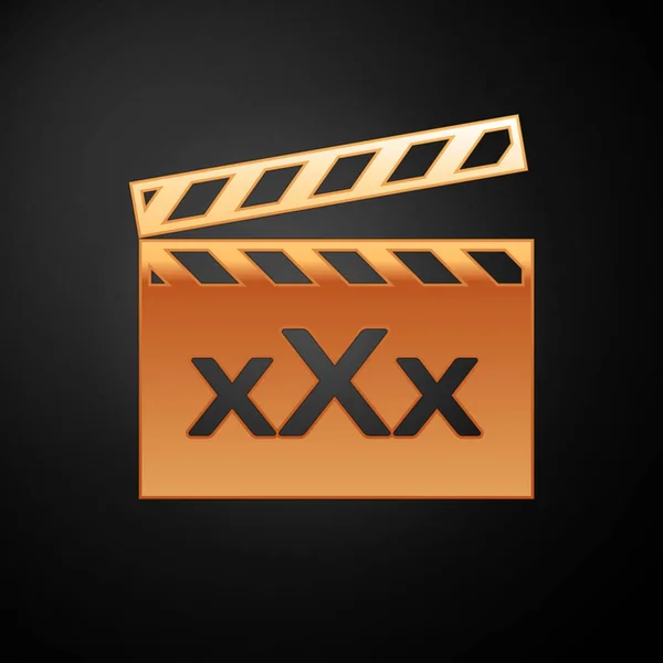 Χρυσή ταινία βίντεο με επιγραφή XXX εικονίδιο απομονώνεται σε μαύρο φόντο. Σύμβολο περιορισμού ηλικίας. 18 συν σύμβολο περιεχομένου. Κανάλι ενηλίκων. Απεικόνιση διανυσματικών φορέων — Διανυσματικό Αρχείο