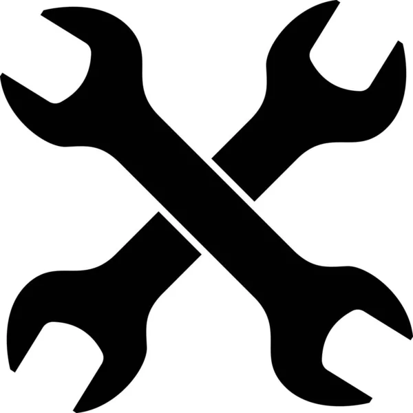 Svart korsad wrenchs ikon isolerad på vit bakgrund. Nyckel reparationsverktyg. Symbol för service verktyg. Vektor illustration — Stock vektor