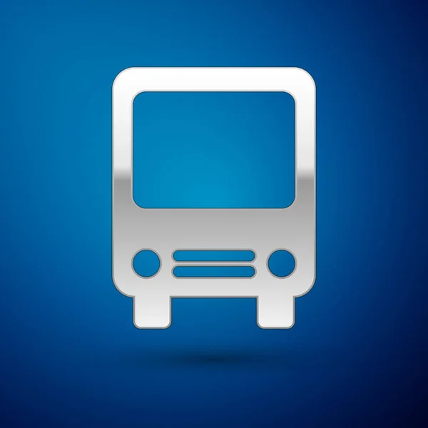 Icono Silver Bus aislado sobre fondo azul. Concepto de transporte. Autobús señal de transporte turístico. Símbolo turístico o de vehículo público. Ilustración vectorial — Vector de stock