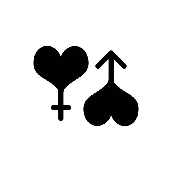 Zwarte mannelijke en vrouwelijke symbool hart pictogram geïsoleerd op witte achtergrond. Geslacht symbool. Vector illustratie — Stockvector