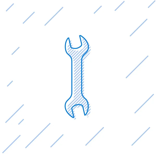 Icona della chiave blu isolata su sfondo bianco. Strumento di riparazione chiave. Simbolo strumento di servizio. Illustrazione vettoriale — Vettoriale Stock