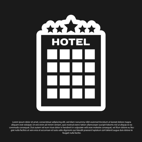 Ikona černého hotelu je izolovaná na černém pozadí. Vektorová ilustrace — Stockový vektor
