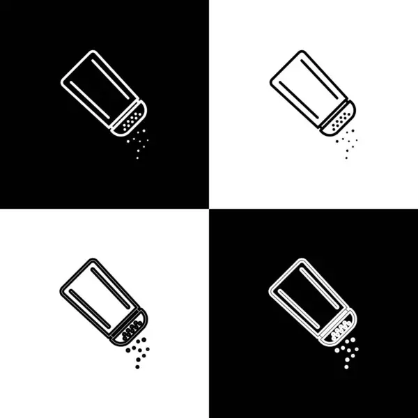Nastavte ikonu sůl a pepř, izolovaný na černém a bílém pozadí. Vaření koření. Vektorová ilustrace — Stockový vektor