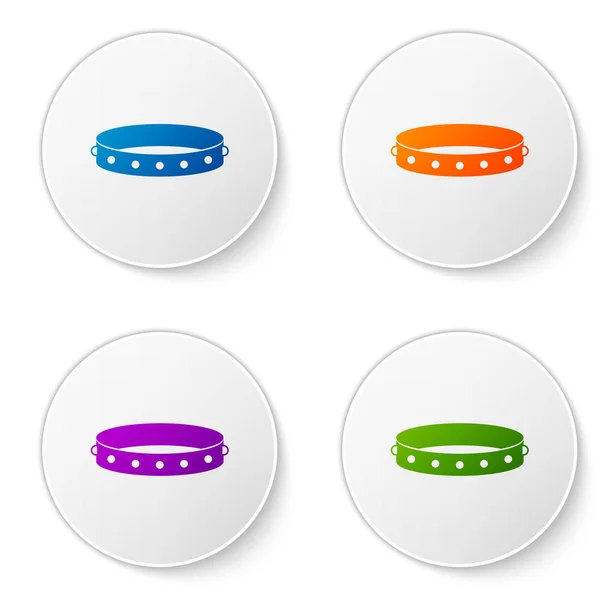 Color Leather fetish collar with metal spikes on surface icon isolated on white background. Fetish accessory. Sex toy for men and woman. Set icons in circle buttons. Vector Illustration — Stock Vector