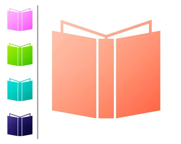 コーラルオープンブックアイコンは、白い背景に分離されています。カラーアイコンを設定します。ベクトルイラストレーション — ストックベクタ