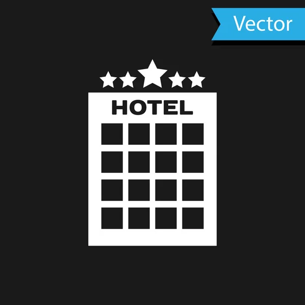 Ikona bílého hotelu je izolovaná na černém pozadí. Vektorová ilustrace — Stockový vektor