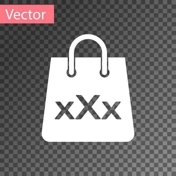 Bolsa de compras blanca con un icono triple X aislado sobre fondo transparente. Ilustración vectorial — Vector de stock