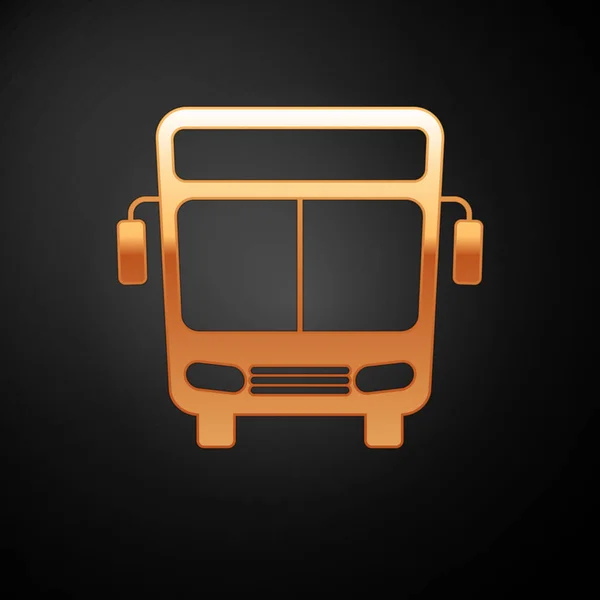 Goldenes Bussymbol isoliert auf schwarzem Hintergrund. Transportkonzept. Busfahrt-Verkehrsschild. Tourismus oder öffentliches Verkehrsmittel. Vektorillustration — Stockvektor