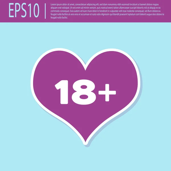 Retro púrpura 18 plus icono del corazón contenido aislado sobre fondo turquesa. Icono solo contenido para adultos. Ilustración vectorial — Vector de stock
