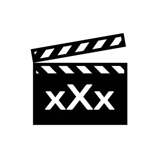 Black Movie palmas com inscrição XXX ícone isolado no fundo branco. Símbolo de restrição de idade. 18 mais sinal de conteúdo. Canal adulto. Ilustração vetorial — Vetor de Stock