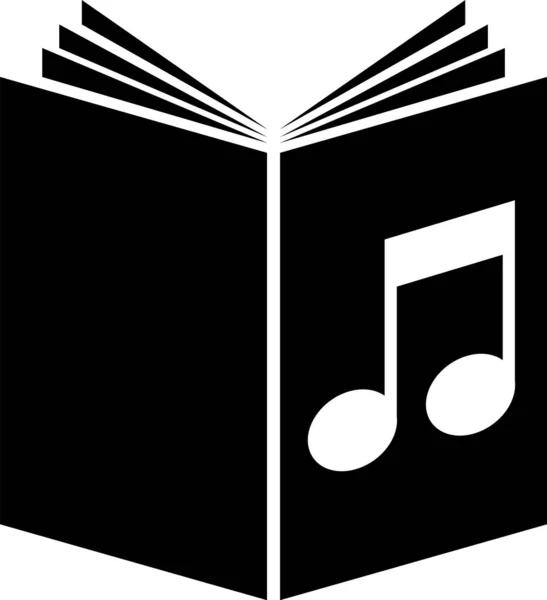Μαύρο εικονίδιο βιβλίο ήχου απομονώνεται σε λευκό φόντο. Μουσικό σημείωμα με βιβλίο. Ηχητικό σήμα οδηγού. Έννοια της διαδικτυακής μάθησης. Απεικόνιση διανυσματικών φορέων — Διανυσματικό Αρχείο