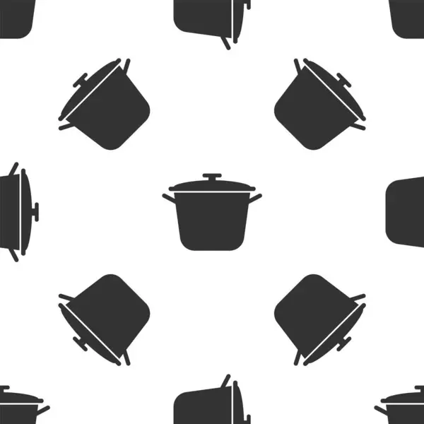 Szara ikona garnka gotowanie na białym tle bez szwu. Gotować lub gulasz symbol żywności. Ilustracja wektorowa — Wektor stockowy