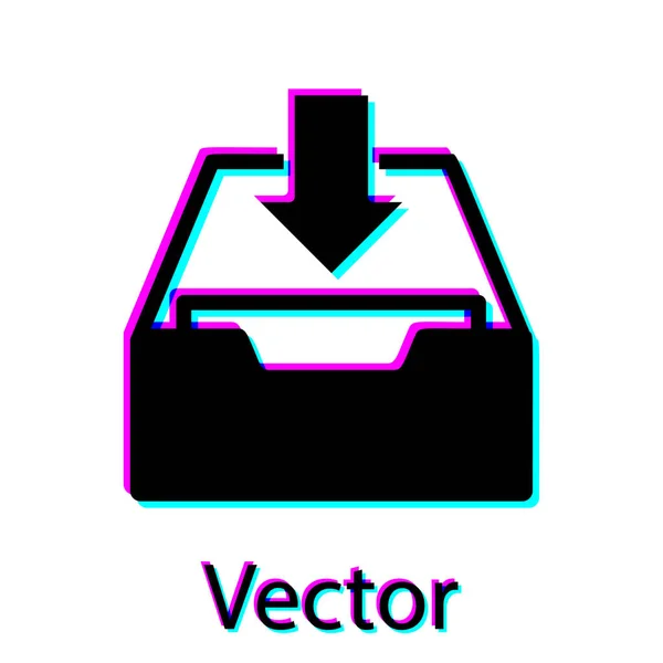 Preto Baixar ícone da caixa de entrada isolado no fundo branco. Adicionar ao arquivo. Ilustração vetorial — Vetor de Stock