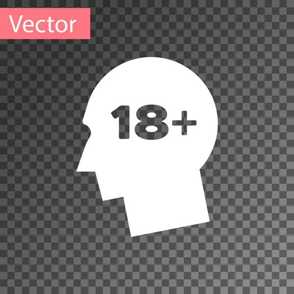 Testa umana bianca con iscrizione 18 più icona isolata su sfondo trasparente. 18 più il segno di contenuto. Solo contenuti per adulti icona. Illustrazione vettoriale — Vettoriale Stock