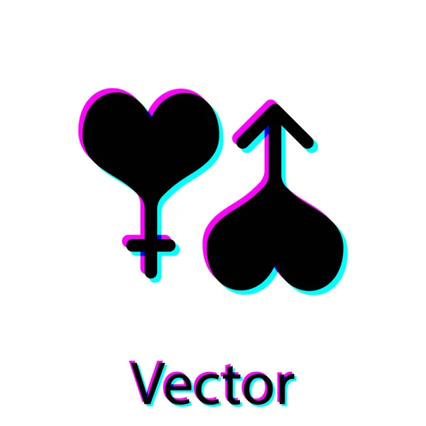 Negro Hombre y mujer símbolo corazón icono aislado sobre fondo blanco. Símbolo de género. Ilustración vectorial — Vector de stock