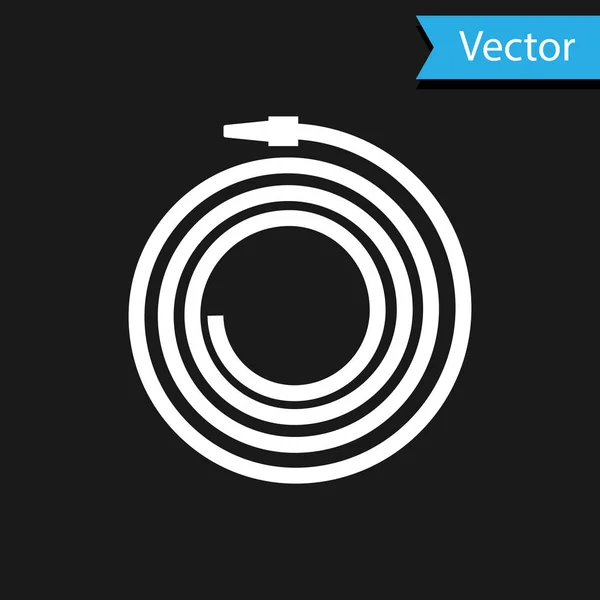 Mangueira de jardim branco ou ícone de mangueira de incêndio isolado no fundo preto. Ícone de pistola de pulverização. Equipamento de rega. Ilustração vetorial — Vetor de Stock