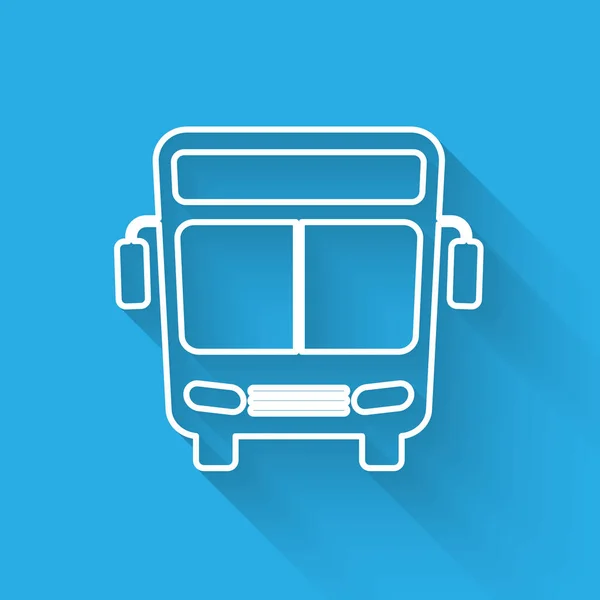 Vit linjebuss ikon isolerad med lång skugga. Transportkoncept. Buss tur transport skylt. Turism eller allmän fordonssymbol. Vektor illustration — Stock vektor