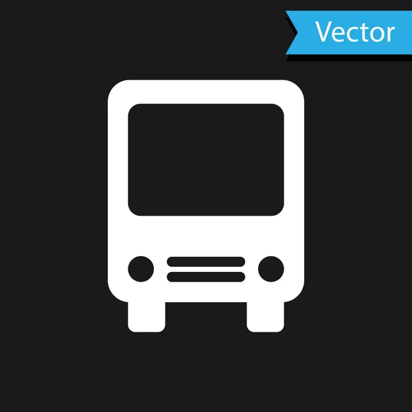 Icono del autobús blanco aislado sobre fondo negro. Concepto de transporte. Autobús señal de transporte turístico. Símbolo turístico o de vehículo público. Ilustración vectorial — Vector de stock