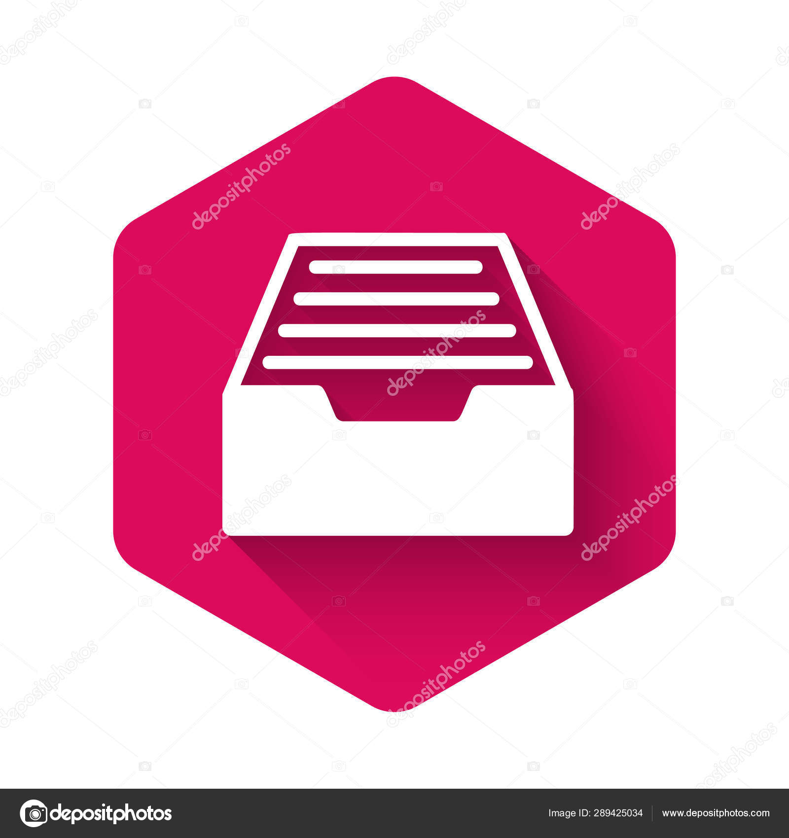 White Drawer With Documents Icon Isolated With Long Shadow