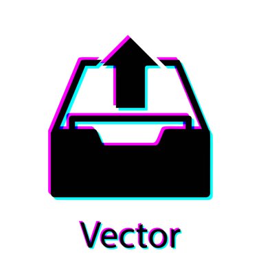 Siyah yükleme gelen kutusu simgesi beyaz arka planda yalıtılmış. Arşivden dosyaları ayıklayın. Vektör Illustration
