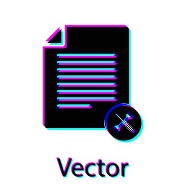 Beyaz arka planda izole tornavida ve anahtar simgesi ile siyah dosya belgesi. Ayarlama, hizmet, ayarlama, bakım, onarım, sabitleme. Vektör Illustration