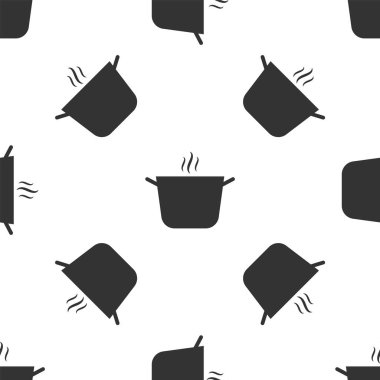 Gri pişirme pot simgesi beyaz arka planda izole Dikişsiz desen. Kaynatın veya güveç gıda sembolü. Vektör Illustration
