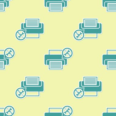 Yeşil yazıcı ile tornavida ve anahtar simgesi izole Dikişsiz desen sarı arka plan üzerinde. Ayarlama, hizmet, ayarlama, bakım, onarım, sabitleme. Vektör Illustration