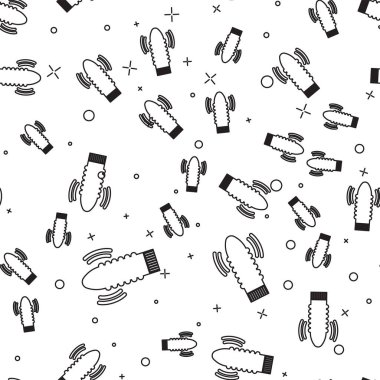 Black line Dildo vibrator for sex games icon isolated seamless pattern on white background. Sex toy for adult. Vaginal exercise machines for intimate. Vector Illustration