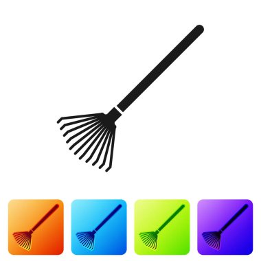 Siyah Bahçe komisyon yaprakları simgesi beyaz arka planda izole. Bahçecilik, tarım, Tarım için araç. Zemin tohumcu. Renk kare düğmelerinde simgeyi ayarlayın. Vektör Illustration