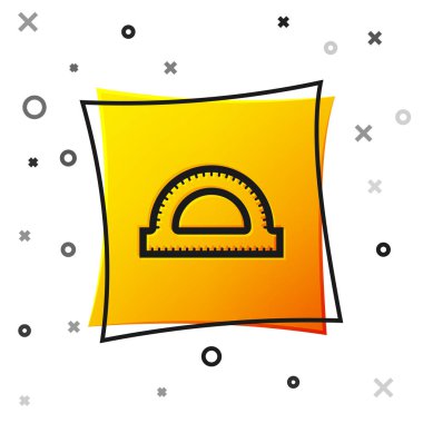 Beyaz arka planda izole derece simgesi ölçmek için siyah Protractor ızgara. Tilt açı ölçer. Ölçüm aleti. Geometrik sembol. Sarı kare düğmesi. Vektör Illustration