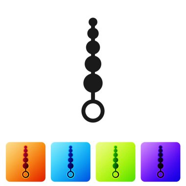 Siyah Anal boncuk simgesi beyaz arka planda izole. Anal topları işareti. Fetiş aksesuarı. Erkek ve kadın için seks oyuncağı. Renk kare düğmelerinde simgeyi ayarlayın. Vektör Illustration