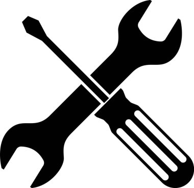 Siyah çapraz tornavida ve beyaz arka planda izole anahtar araçları simgesi. Servis aracı sembolü. Vektör Illustration