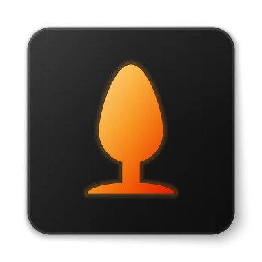 Beyaz arka planda izole turuncu parlayan Anal fiş simgesi. Popo fişi işareti. Fetiş aksesuarı. Erkek ve kadın için seks oyuncağı. Siyah kare düğmesi. Vektör Illustration