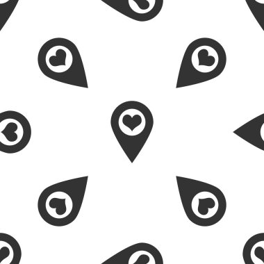 Beyaz arka planda kalp simgesi izole Dikişsiz deseni ile gri harita işaretçisi. Vektör Illustration