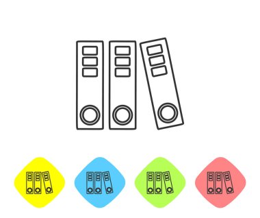 Beyaz arka planda yalıtılmış kağıtlar ve belgeler simgesi ile gri çizgi Office klasörleri. Ofis bağlayıcıları. Arşiv klasör işareti. Renk Rhombus düğmelerinde simgesini ayarlayın. Vektör Illustration