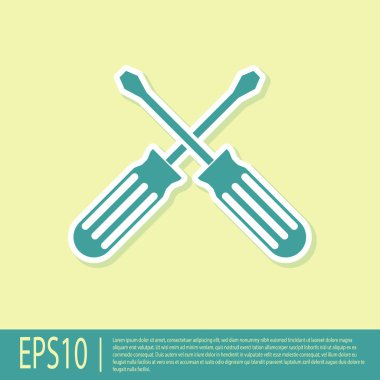 Yeşil çapraz Tornavidalar simgesi sarı arka planda izole. Servis aracı sembolü. Vektör Illustration