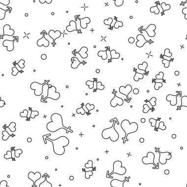 Siyah hat erkek ve kadın sembolü kalp simgesi izole Dikişsiz desen beyaz arka plan üzerinde. Cinsiyet sembolü. Vektör Illustration