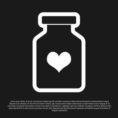Potens için haplar ile siyah tıp şişesi, siyah arka planda izole afrodizyak simgesi. Erkekler ve kadınlar için seks hapları. Vektör Illustration