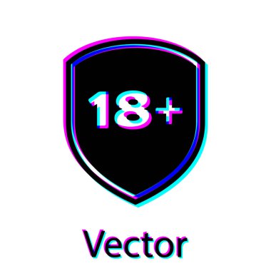 Siyah kalkan yazıt 18 artı simgesi beyaz arka planda izole. Yalnızca yetişkinler için içerik. Koruma, emniyet, güvenlik, kavramı koruyun. Vektör Illustration