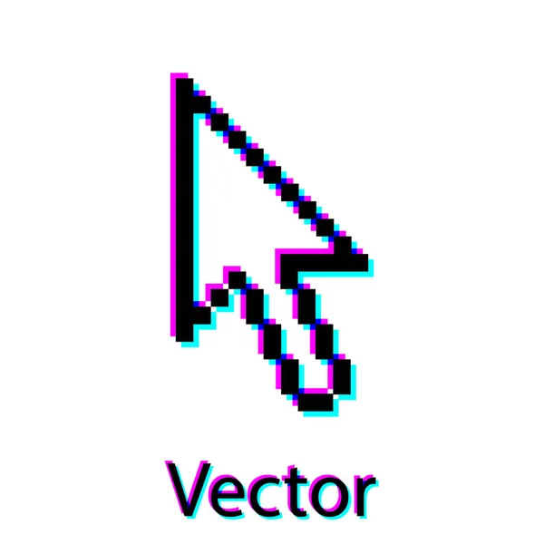 Icono de cursor de flecha de píxel negro aislado sobre fondo blanco. Ilustración vectorial — Vector de stock