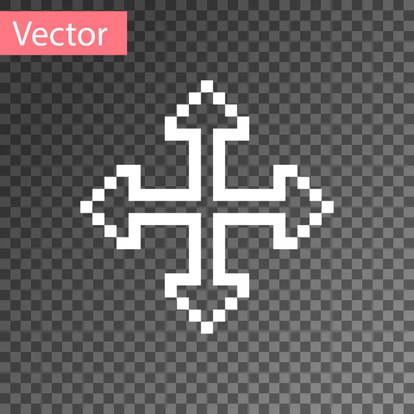 Witte pixel pijlen in vier richtingen pictogram geïsoleerd op transparante achtergrond. Cursor verplaatsen teken. Vector illustratie — Stockvector