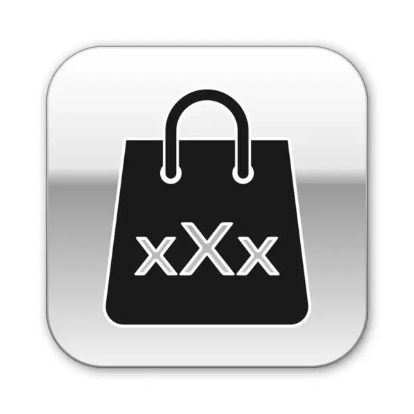 Svart Shoppingbag med en Triple X-ikon isolerad på vit bakgrund. Silver fyrkantig knapp. Vektor illustration — Stock vektor