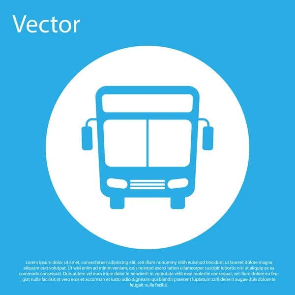 Ícone azul do ônibus isolado no fundo azul. Conceito de transporte. Sinal de transporte de ônibus. Símbolo do turismo ou veículo público. Botão de círculo branco. Ilustração vetorial — Vetor de Stock