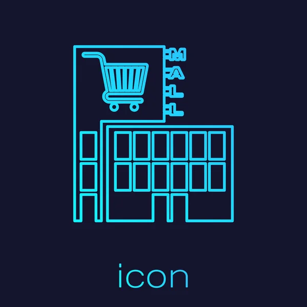 Биржевая линия Mall или здание супермаркета с торговой картой иконка изолирована на синем фоне. Магазин или магазин. Векторная миграция — стоковый вектор